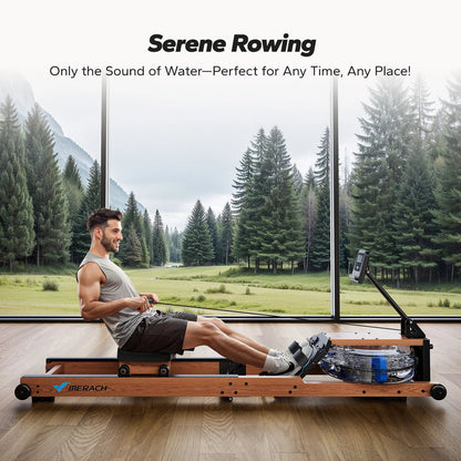 Compact Wooden Water Rowing Machine | Bluetooth App, Workout Monitor, 400 lb Capacity