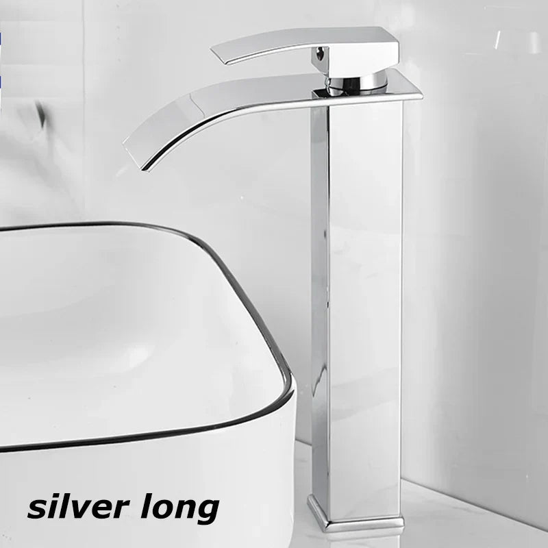 Black Matte Stainless Steel Sink Faucet with Waterfall Design for Modern Bathrooms
