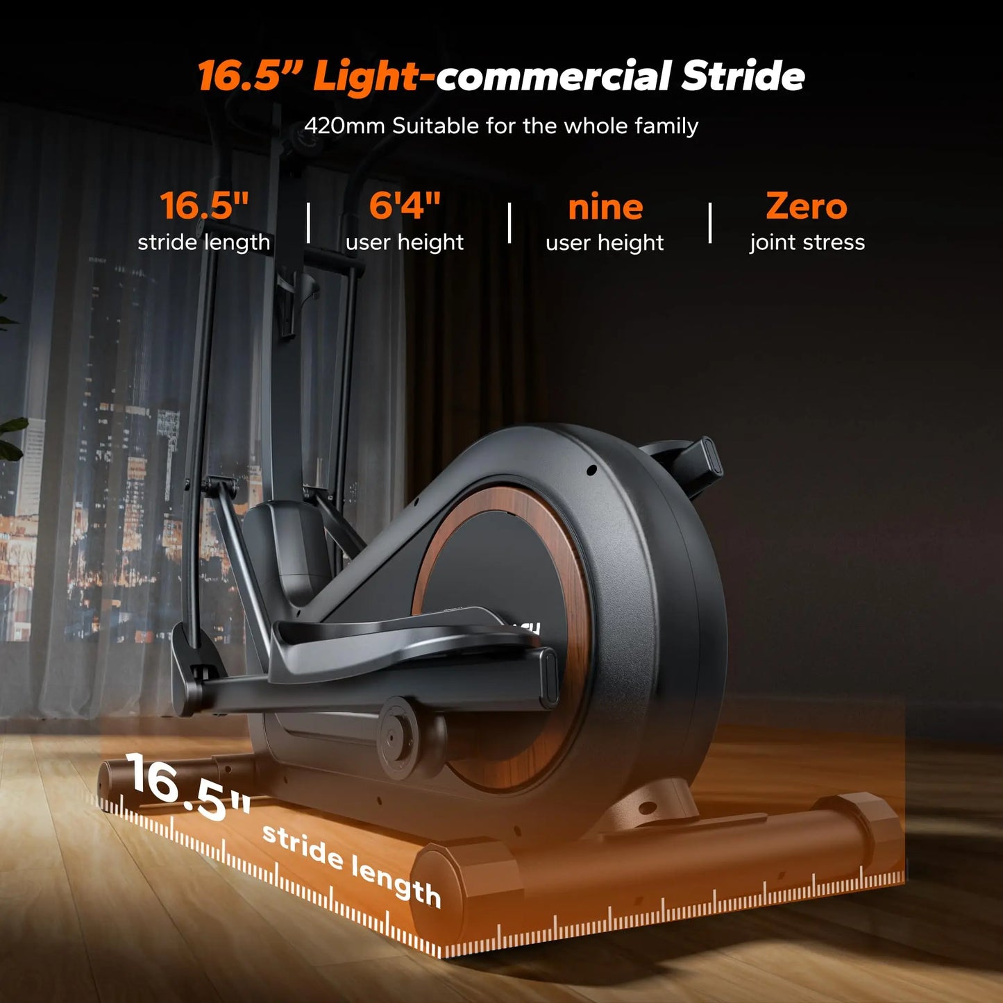 Elliptical Trainer with 18.5-Inch Stride | 8 Resistance Settings, LCD Display, Heart Rate Monitors, 400 lb Weight Limit & Self-Powered Operation