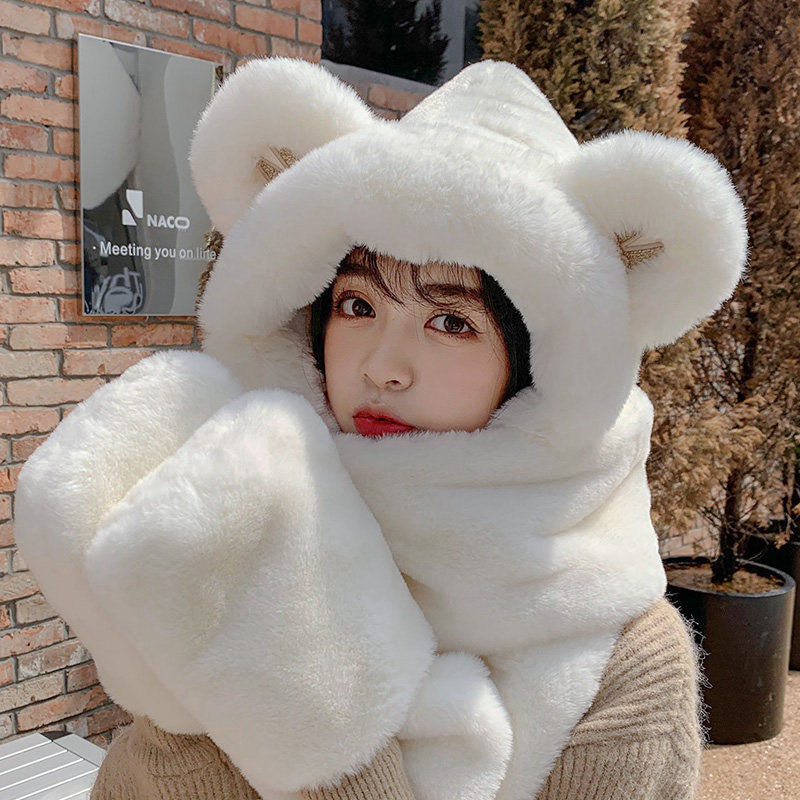 3-in-1 Winter Hat with Plush Bear Ears, Scarf & Gloves | Warm, Cozy & Stylish
