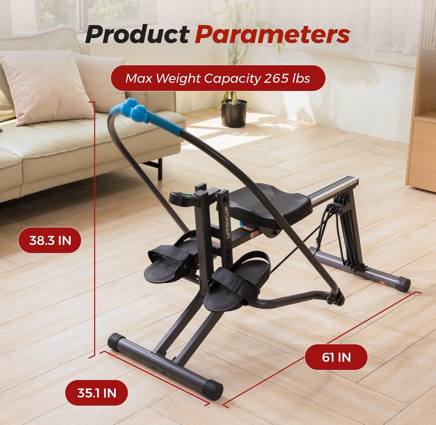 Rowing Machine with 360° Paddle Motion, Adjustable Resistance Band & LCD Display, 265 lb Weight Limit