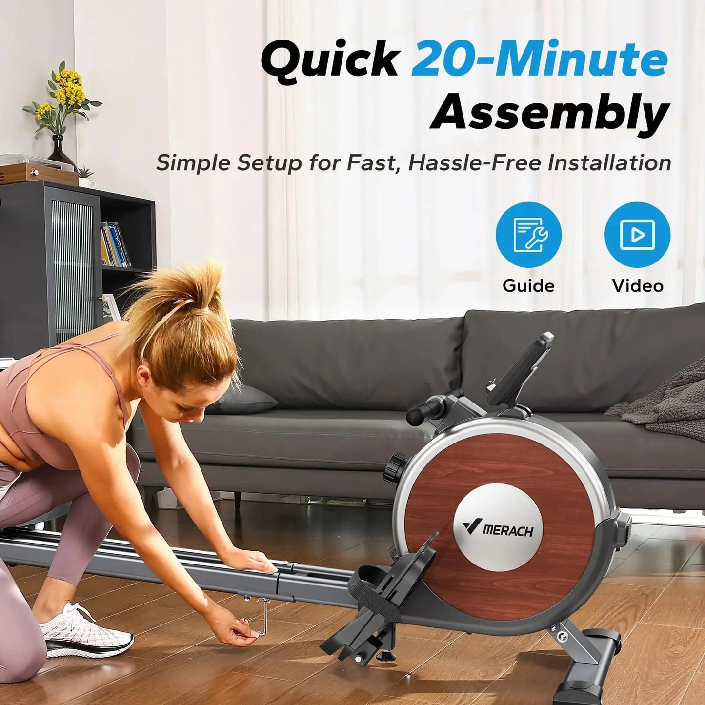Compact Dual-Rail Rowing Machine with App Tracking – 350 LB Capacity