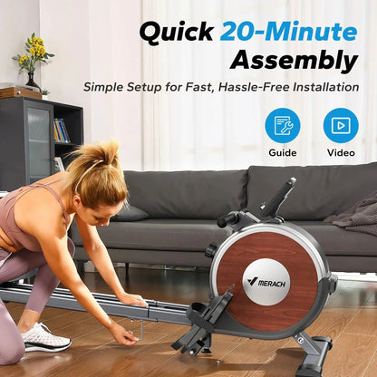 Compact Dual-Rail Rowing Machine with App Tracking – 350 LB Capacity