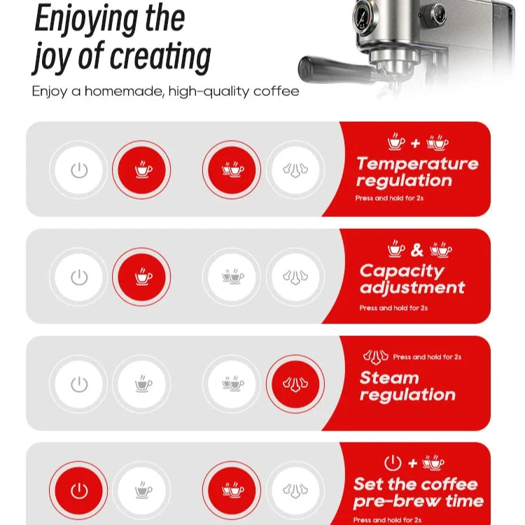 20-Bar Espresso Maker with Steam Wand | 51mm Portafilter, Hot/Cold Brew & Temperature Adjustment
