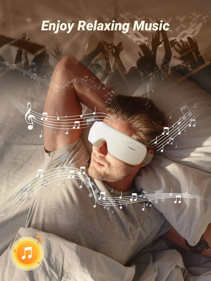 Eye Massager with Heat Therapy for Strain Relief | Warm Compress, Air Pressure, Bluetooth, Foldable