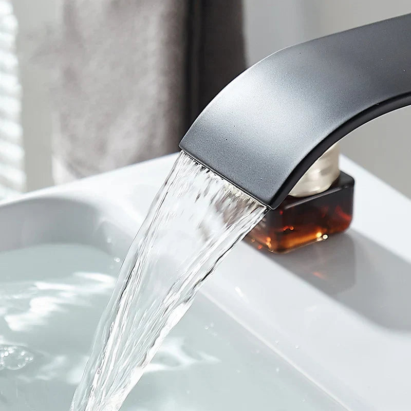 Black Matte Stainless Steel Sink Faucet with Waterfall Design for Modern Bathrooms
