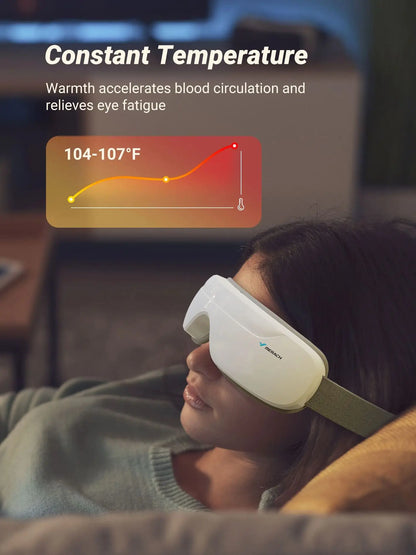 Eye Massager with Heat Therapy for Strain Relief | Warm Compress, Air Pressure, Bluetooth, Foldable