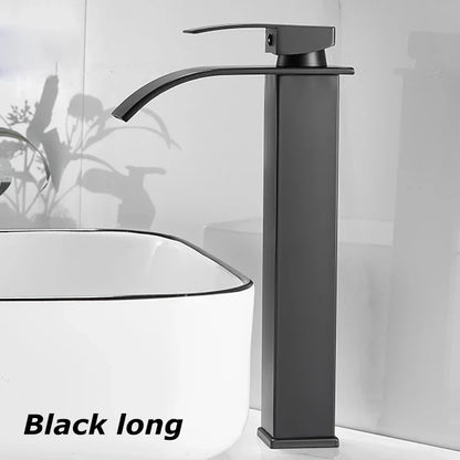 Black Matte Stainless Steel Sink Faucet with Waterfall Design for Modern Bathrooms