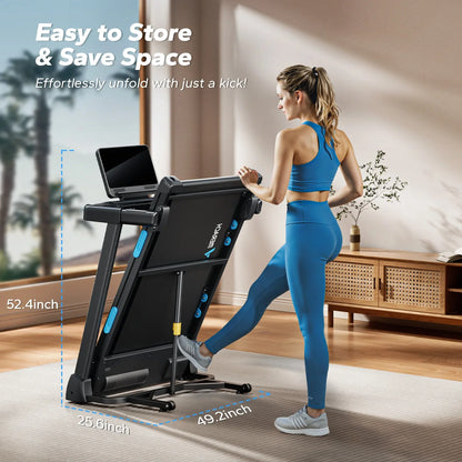 Compact Treadmill with 6% Incline | Speed 0.8–7.5 MPH, 265 lb Limit, Heart Rate Monitor, App Connection & Shock-Absorbing Surface