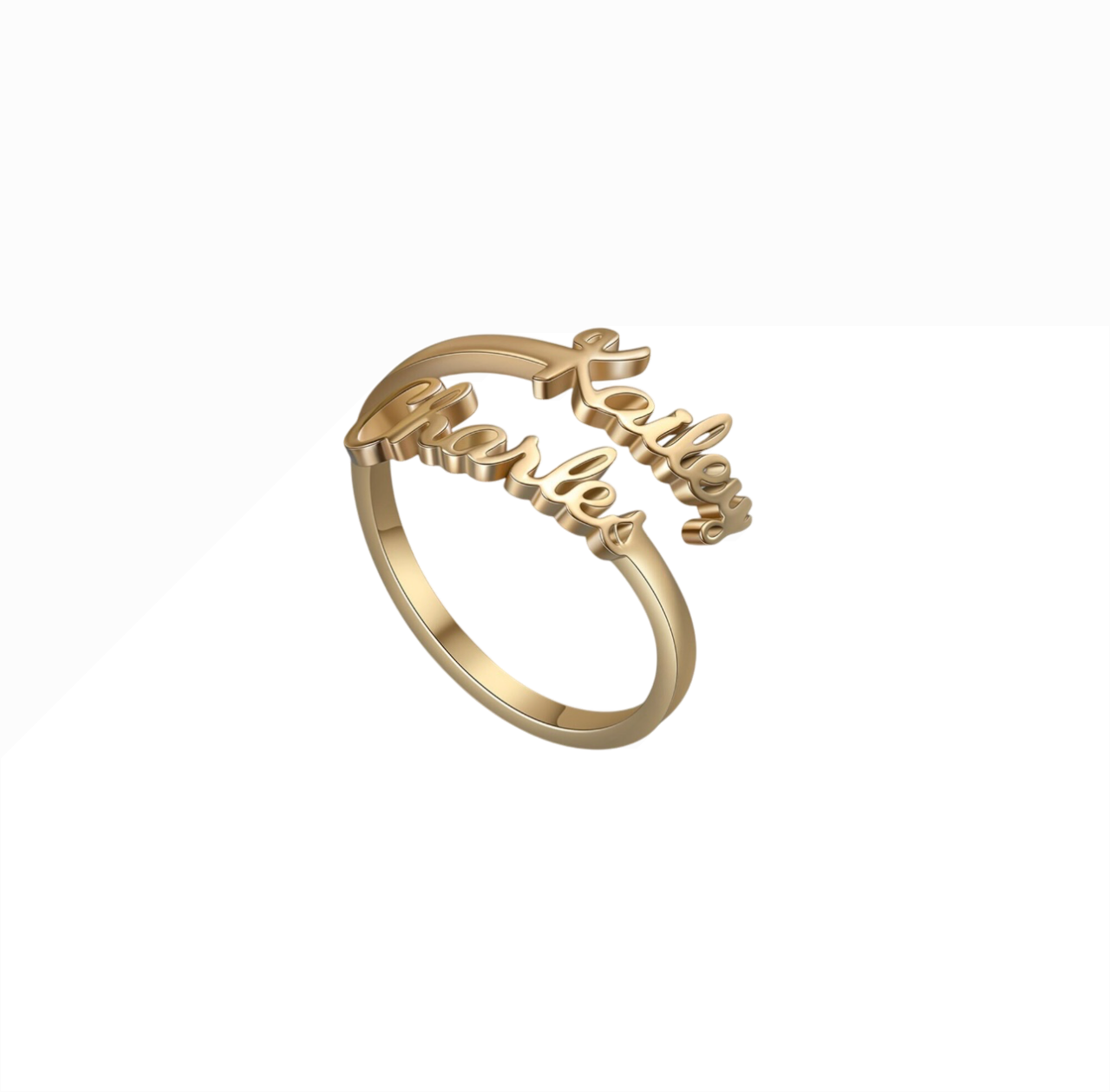 Customizable Dual-Name Ring | Stainless Steel with 18K Gold Finish | Adjustable Size | Available in Gold, Silver & Rose Gold