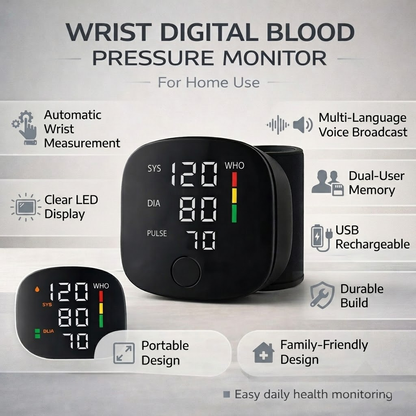 Automatic Digital Wrist Blood Pressure Tracker for Home Use