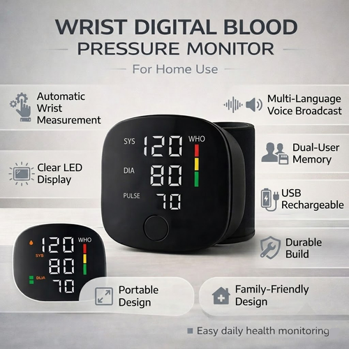 Automatic Digital Wrist Blood Pressure Tracker for Home Use