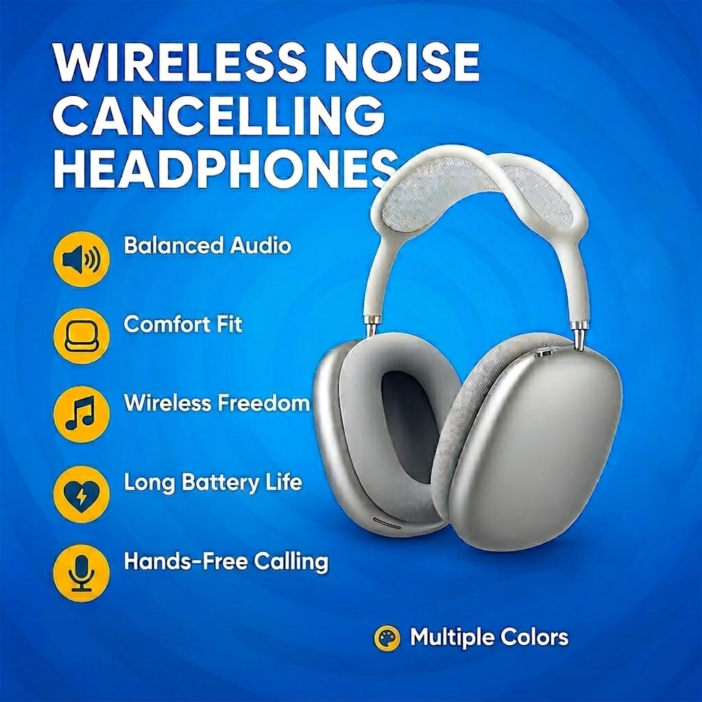 Bluetooth Noise Cancelling Over-Ear Headphones with Built-in Microphone