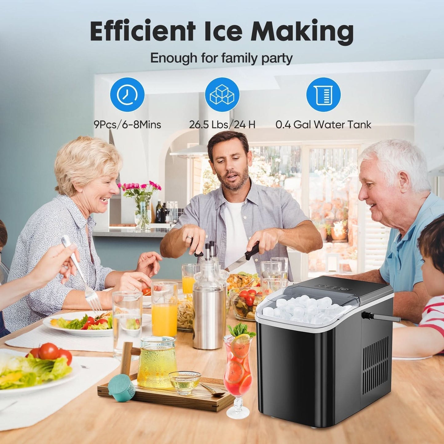 Self-Cleaning Compact Ice Maker Machine
