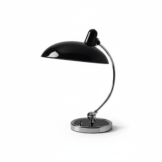 Curved Metal Desk Lamp in Chrome for Modern Bedroom Lighting