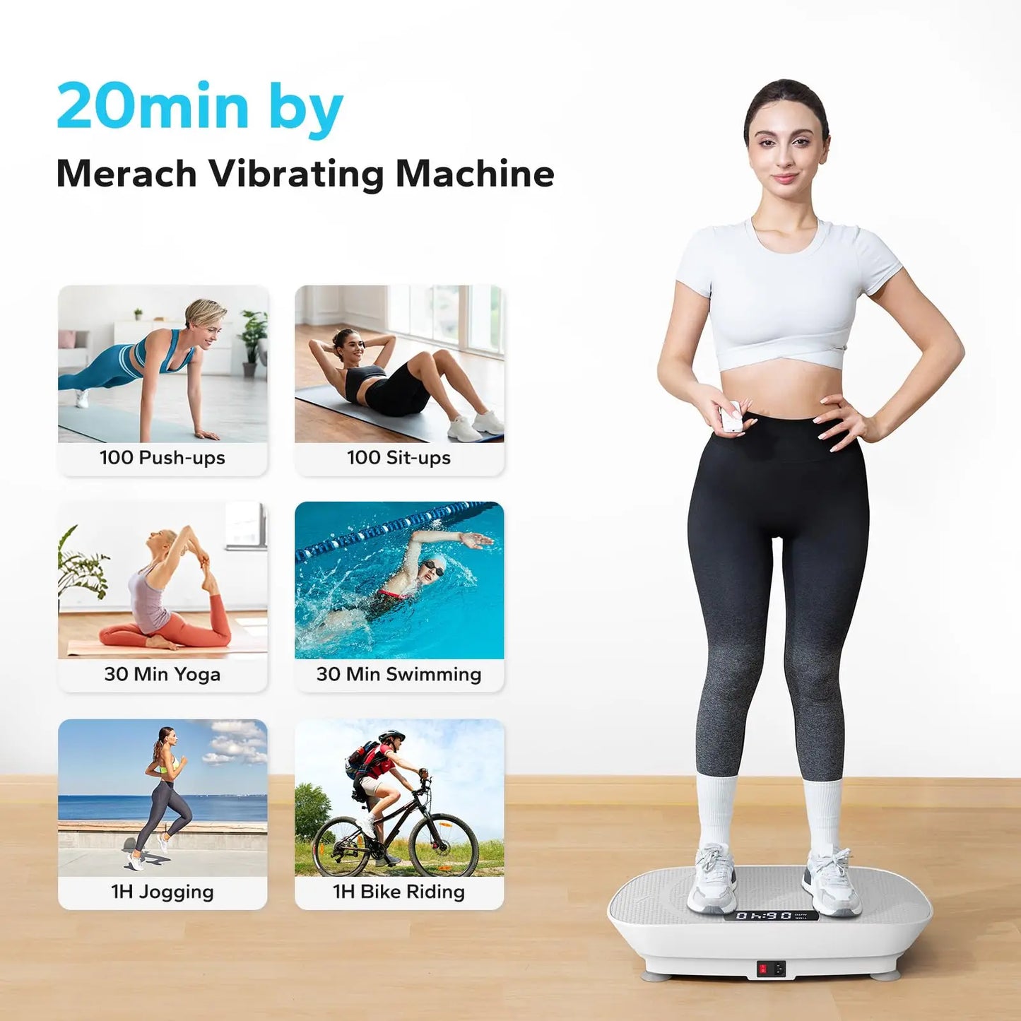 10-Speed Vibration Exercise Platform with Resistance Bands, Remote & 300 lb Limit