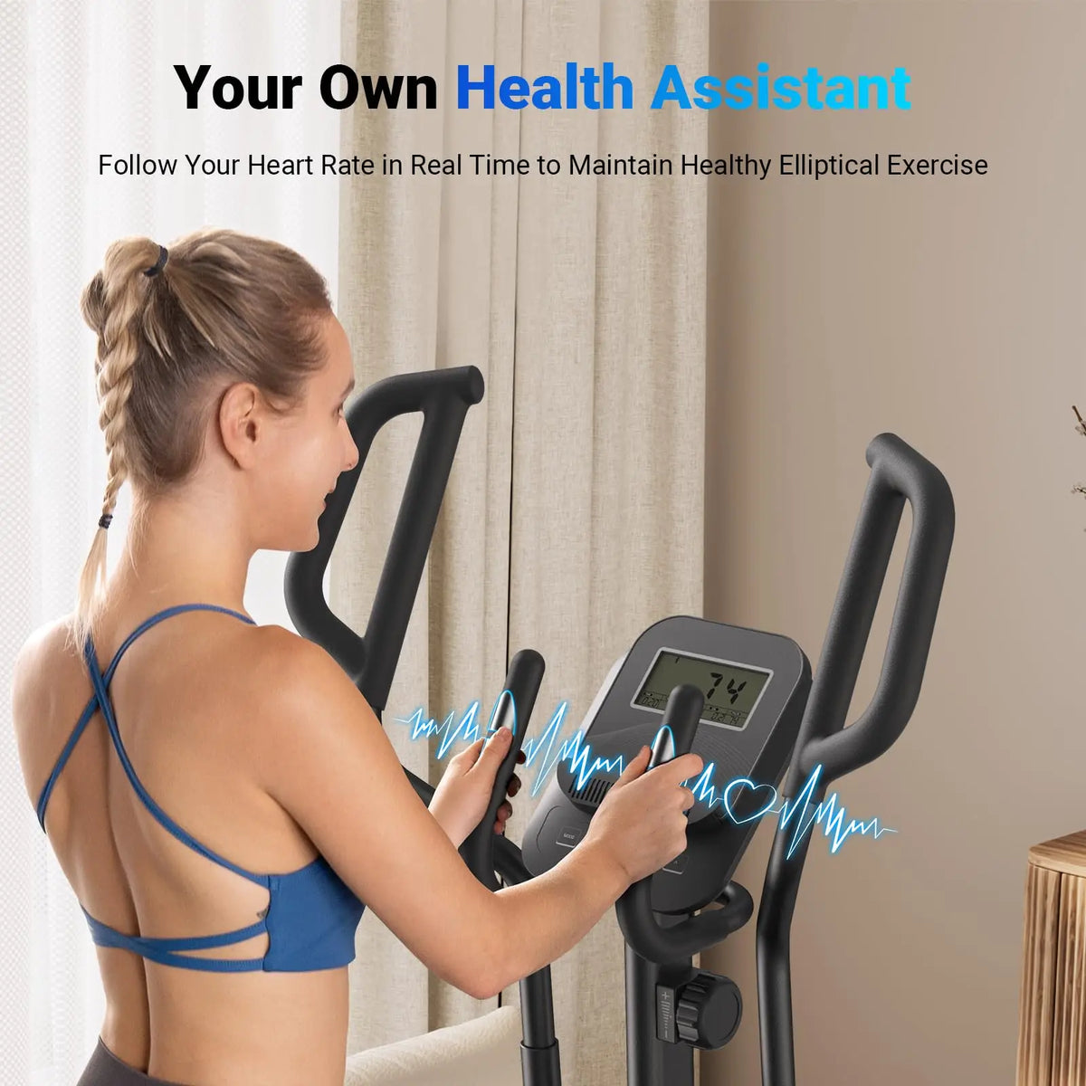 Elliptical Trainer with 18.5-Inch Stride | 8 Resistance Settings, LCD Display, Heart Rate Monitors, 400 lb Weight Limit & Self-Powered Operation