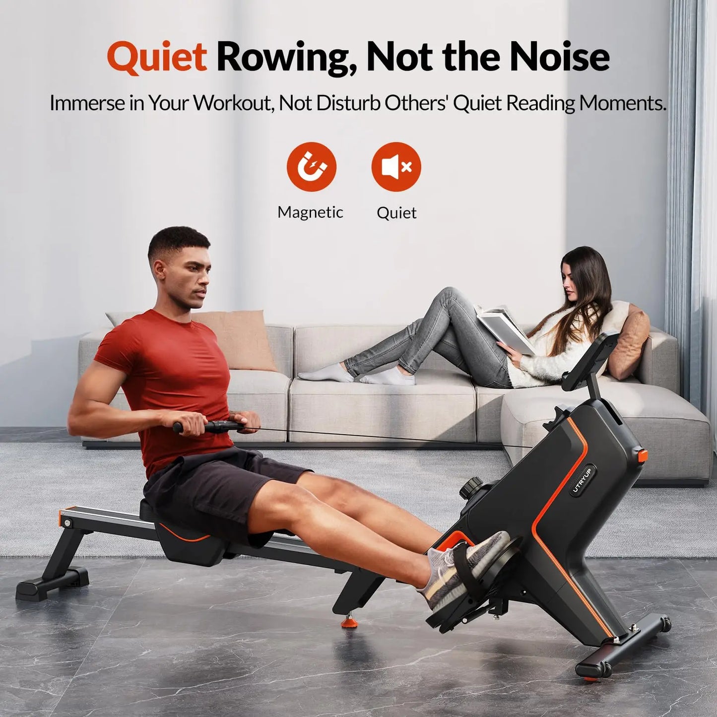 Magnetic Rowing Machine with 16 Resistance Settings | 12 lb Flywheel, Bluetooth LCD, 350 lb Weight Capacity & Compact Design