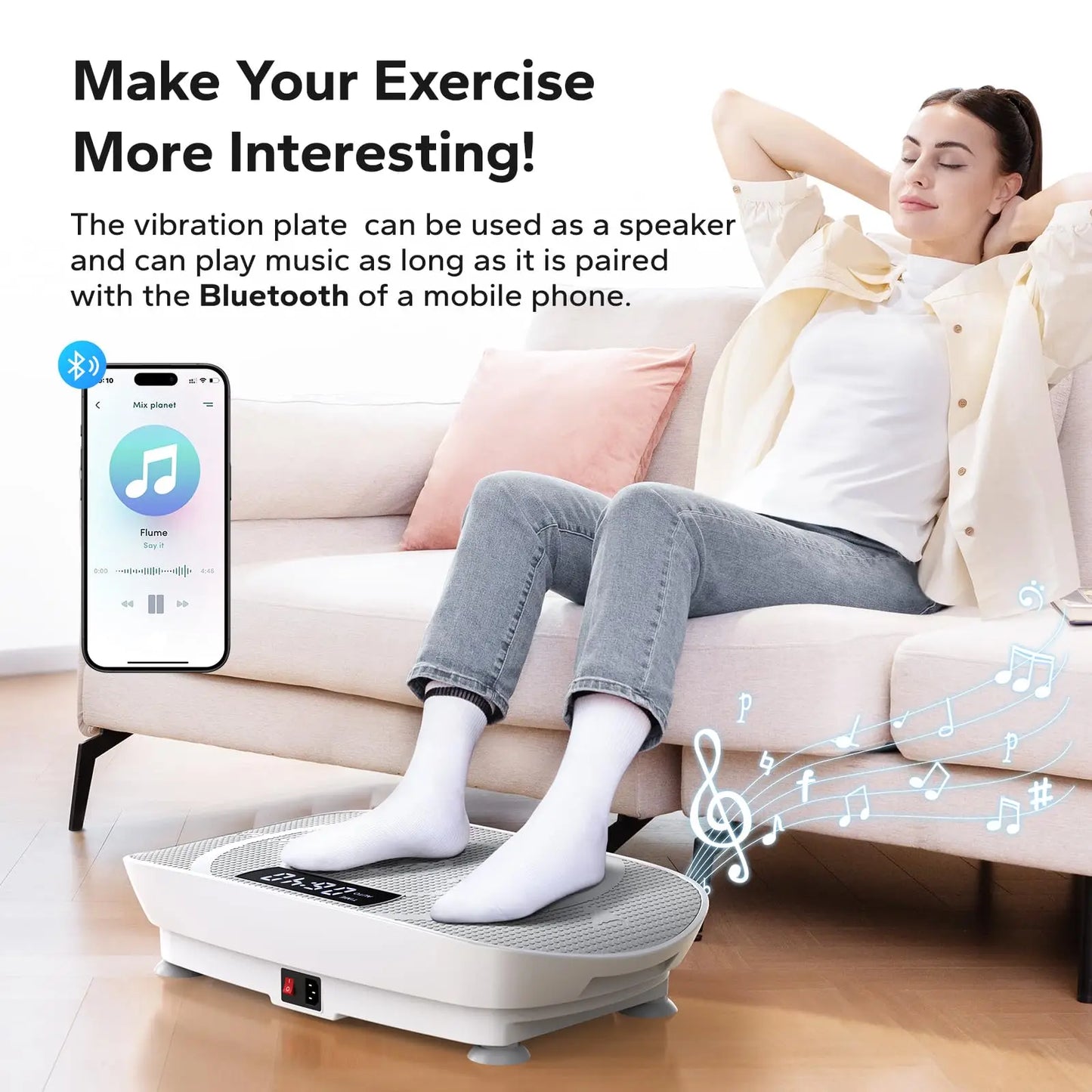 10-Speed Vibration Exercise Platform with Resistance Bands, Remote & 300 lb Limit