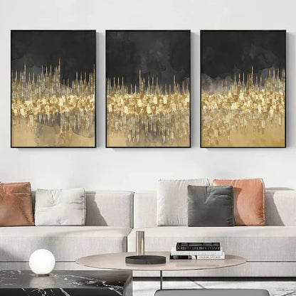 Stunning Urban Skyline Abstract Art on Black Canvas