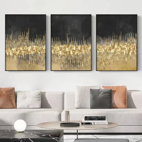 Stunning Urban Skyline Abstract Art on Black Canvas