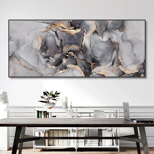 Elegant Grey and Gold Liquid Marble Canvas Art for Home