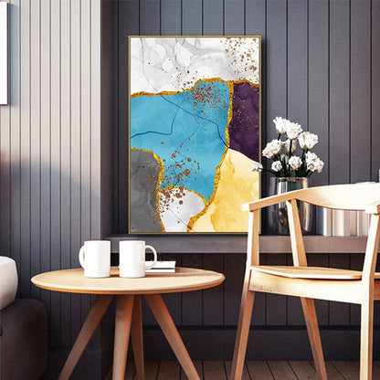 Elegant Blue and Yellow Marble Canvas Artwork for Modern Spaces