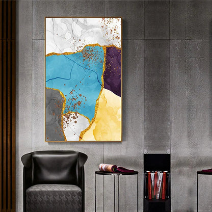 Elegant Blue and Yellow Marble Canvas Artwork for Modern Spaces