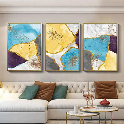 Elegant Blue and Yellow Marble Canvas Artwork for Modern Spaces