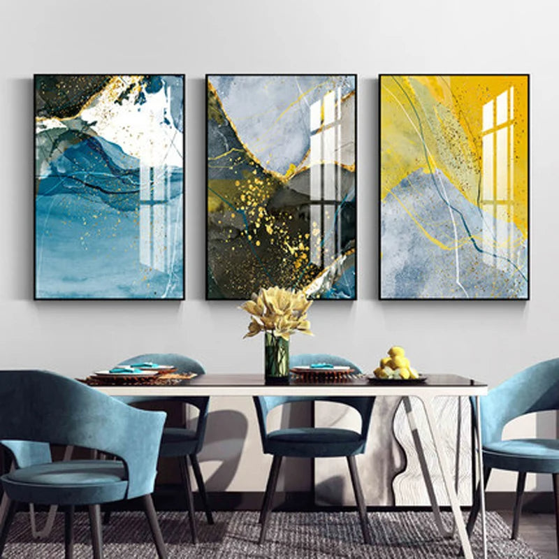 Elegant Blue and Yellow Marble Canvas Artwork for Modern Spaces