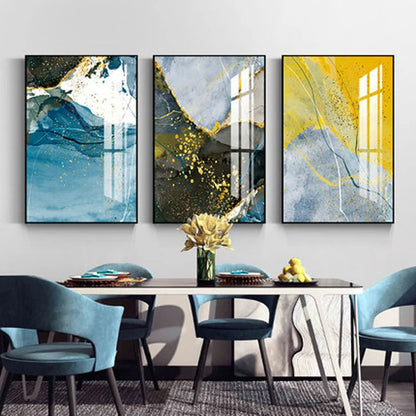 Elegant Blue and Yellow Marble Canvas Artwork for Modern Spaces