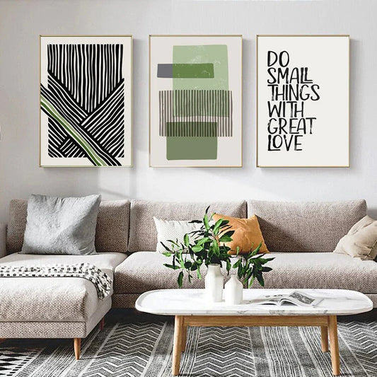 Modern Geometric Canvas Prints in Green Tones for Stylish Spaces