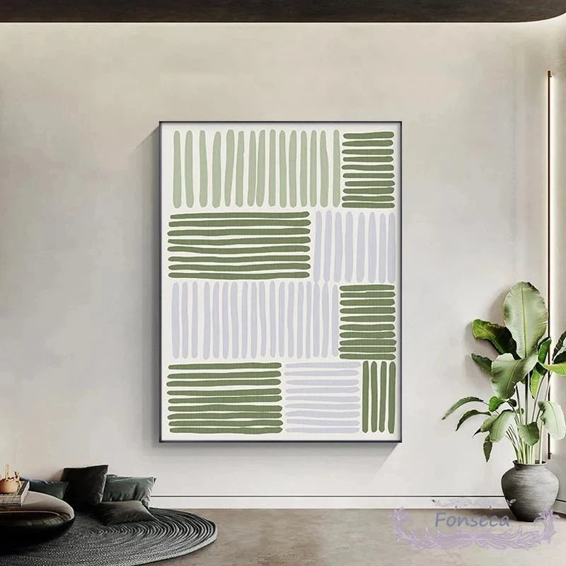 Modern Geometric Canvas Prints in Green Tones for Stylish Spaces