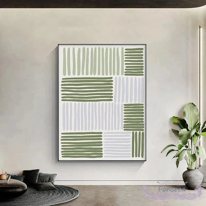 Modern Geometric Canvas Prints in Green Tones for Stylish Spaces