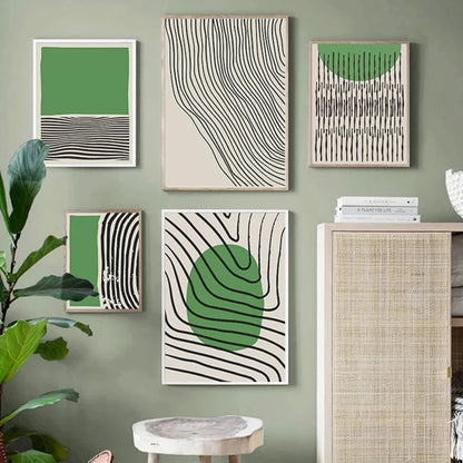 Modern Geometric Canvas Prints in Green Tones for Stylish Spaces