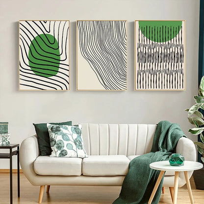 Modern Geometric Canvas Prints in Green Tones for Stylish Spaces