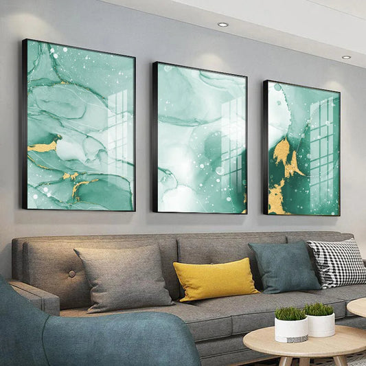 Elegant Green and Gold Marble Canvas Art for Modern Spaces