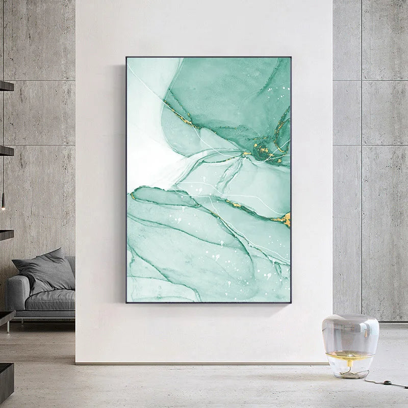 Elegant Green and Gold Marble Canvas Art for Modern Spaces