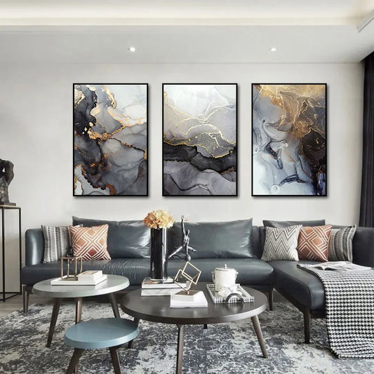 Elegant Grey and Gold Veined Marble Art Print for Modern Spaces
