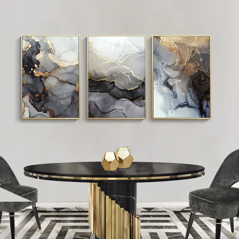 Elegant Grey and Gold Veined Marble Art Print for Modern Spaces