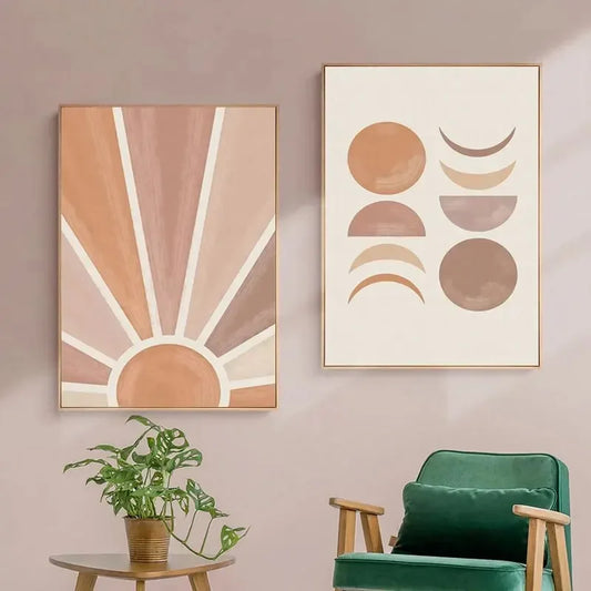 Modern Terracotta Sun and Moon Canvas Art for Home Decor