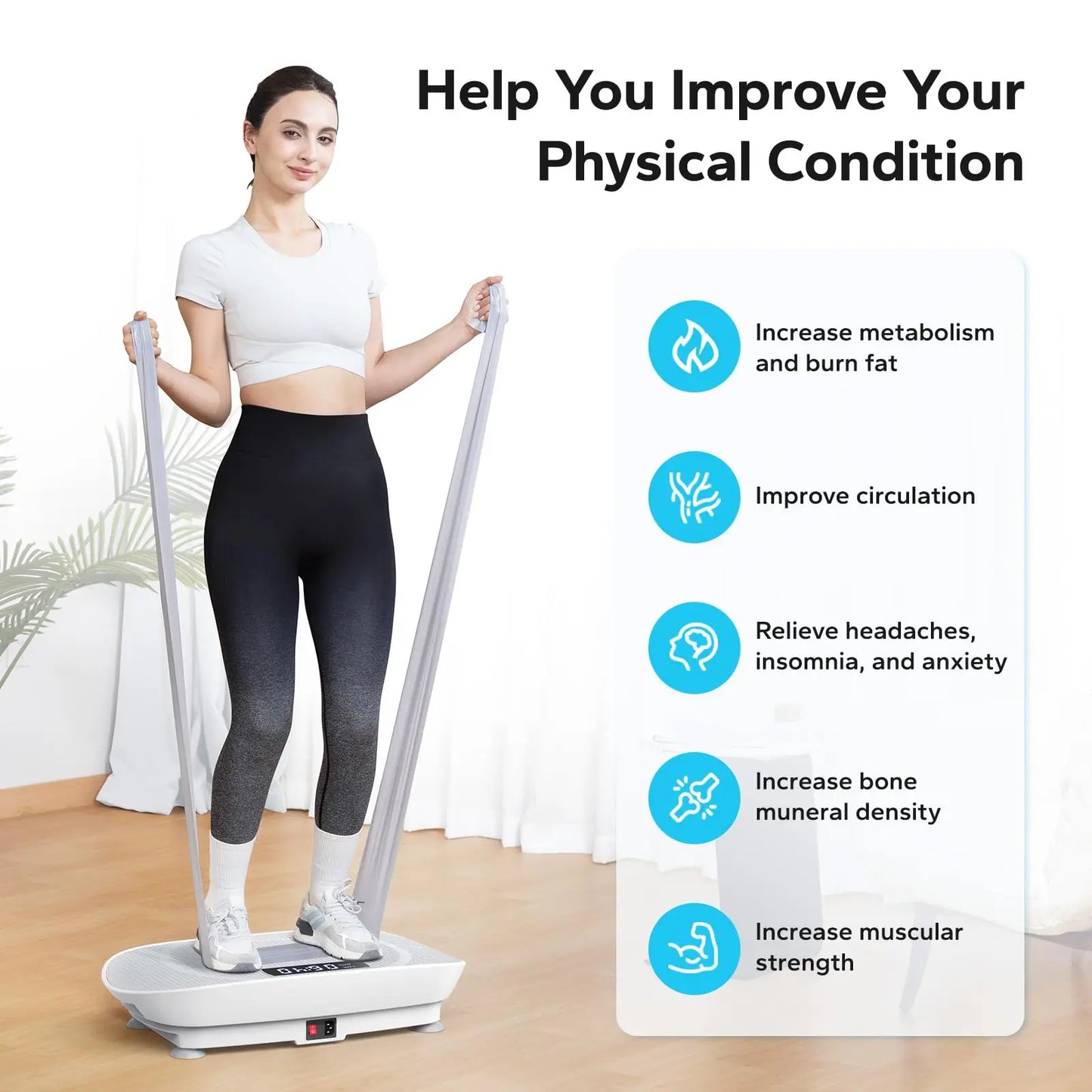 10-Speed Vibration Exercise Platform with Resistance Bands, Remote & 300 lb Limit