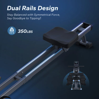 Compact Dual-Rail Rowing Machine with App Tracking – 350 LB Capacity