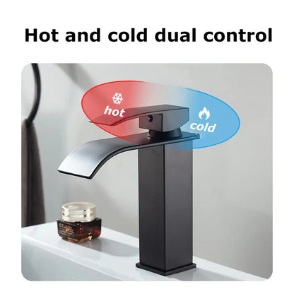 Black Matte Stainless Steel Sink Faucet with Waterfall Design for Modern Bathrooms