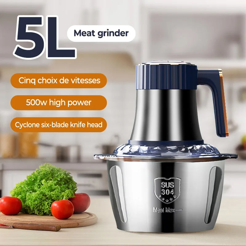 500W Mixer with 6 Stainless Steel Blades, 5 Speed Settings, 5L Capacity