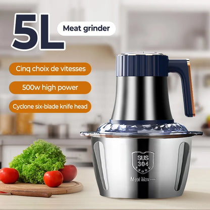 500W Mixer with 6 Stainless Steel Blades, 5 Speed Settings, 5L Capacity