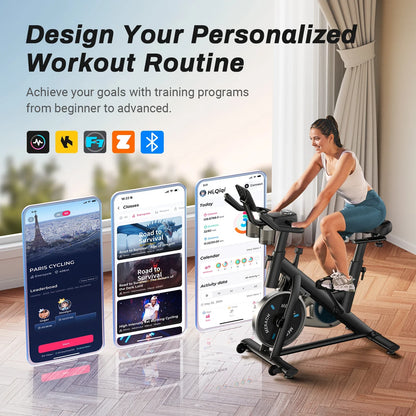Indoor Cycling Bicycle with 15 lb Flywheel | Bluetooth Sync, Quiet Drive, LED Display & 300 lb Weight Limit