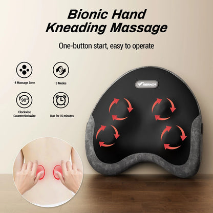 Shiatsu Lumbar Support Pillow with Heat – Memory Foam Back Cushion, 4 Rotating Nodes, Reversible & Washable Cover