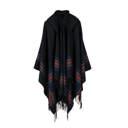 Cozy Striped Hooded Poncho Wrap for All Seasons