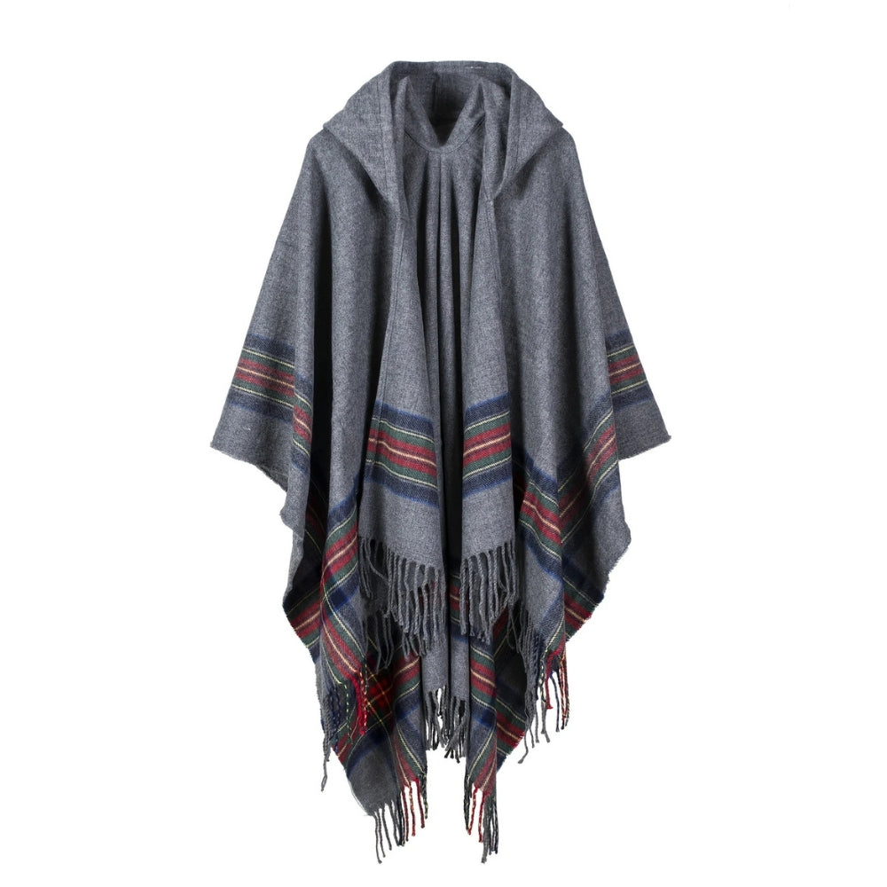 Cozy Striped Hooded Poncho Wrap for All Seasons